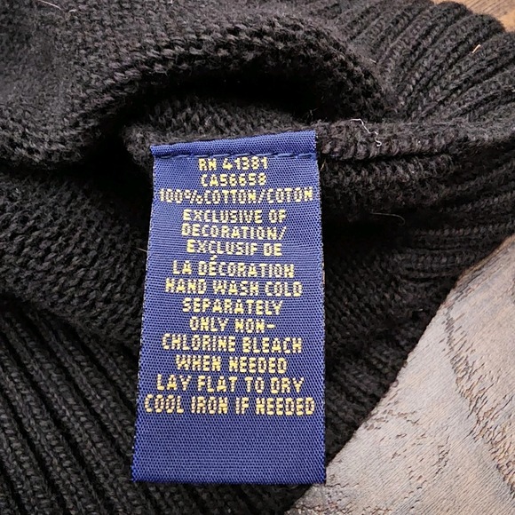 Polo Ralph Lauren Mens Large Pullover Sweater Henley Cotton Black Knit Pony - Picture 7 of 7